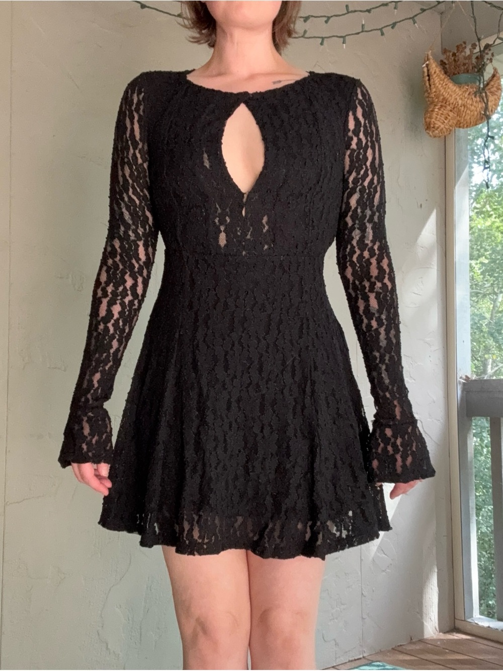 Free people lace long sleeve mini dress small keyhole